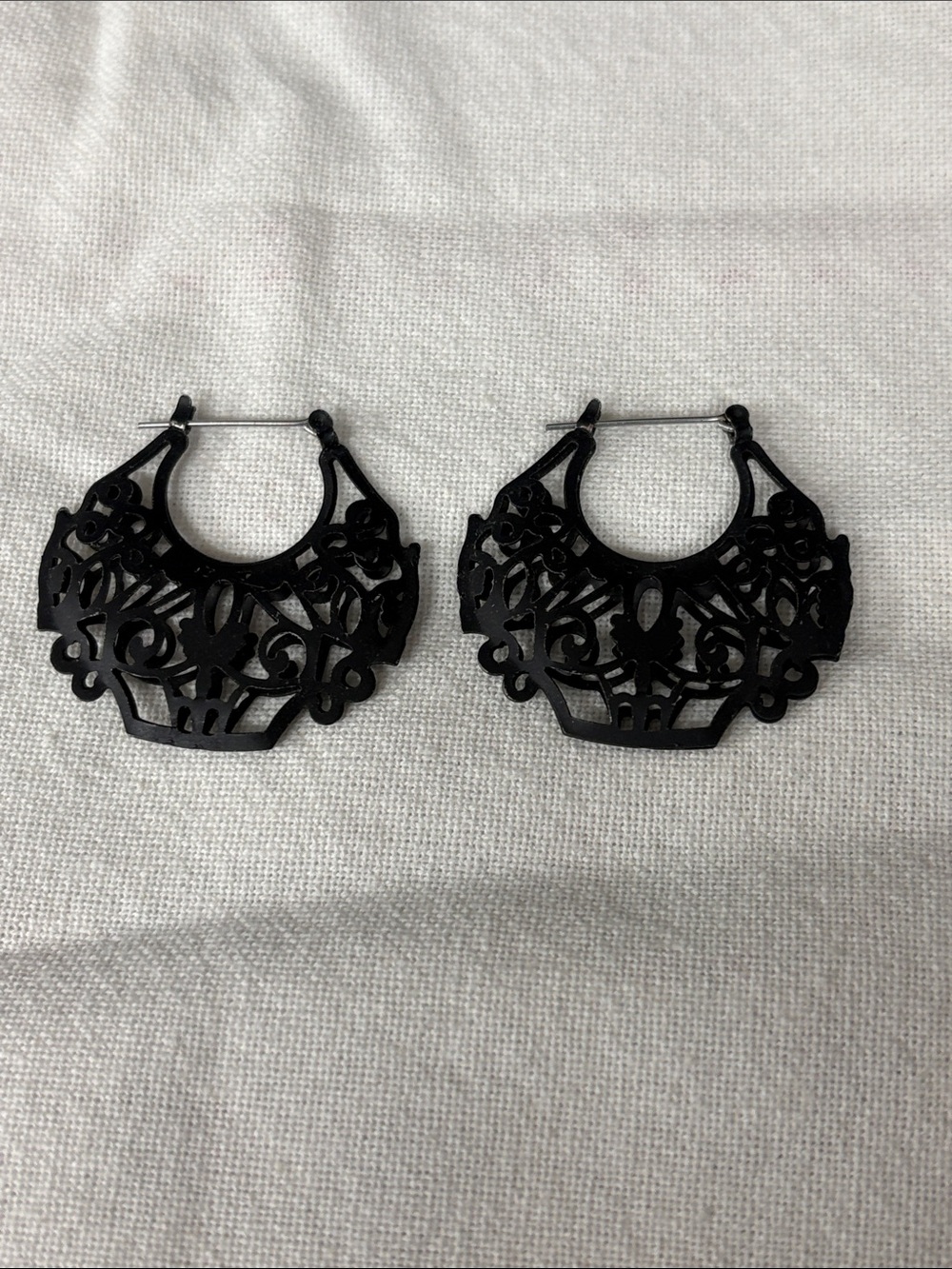 Black Filigree Hoop Earrings